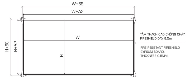 Kích thước ống gió chống cháy bọc thạch cao BKVN