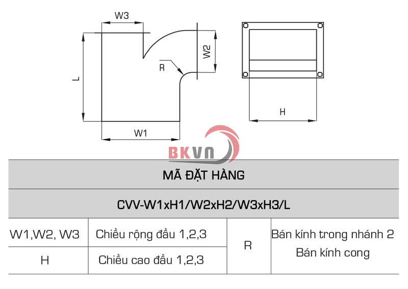 Thông số kỹ thuật Y ống gió vuông
