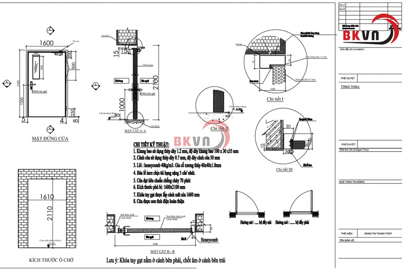 Bản vẽ kích thước cửa chống cháy 1 cánh tiêu chuẩn