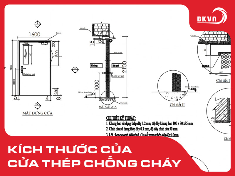 Kích thước cửa thép chống cháy đạt chuẩn PCCC