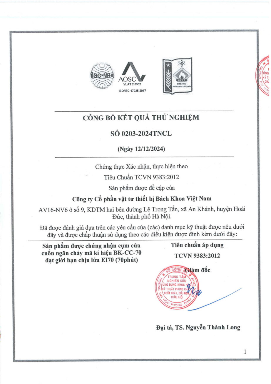 Báo cáo đốt mẫu cửa cuốn chống cháy BK