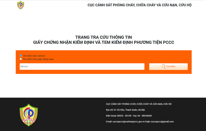 Trang tra cứu trực tuyến thông tin kiểm định phương tiện PCCC
